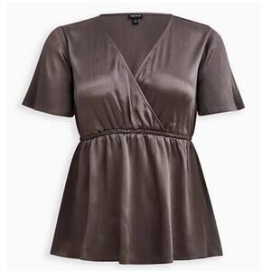 Torrid Lily Babydoll Top Shiny Crinkle Gauze Grey 3X NWT 15870754